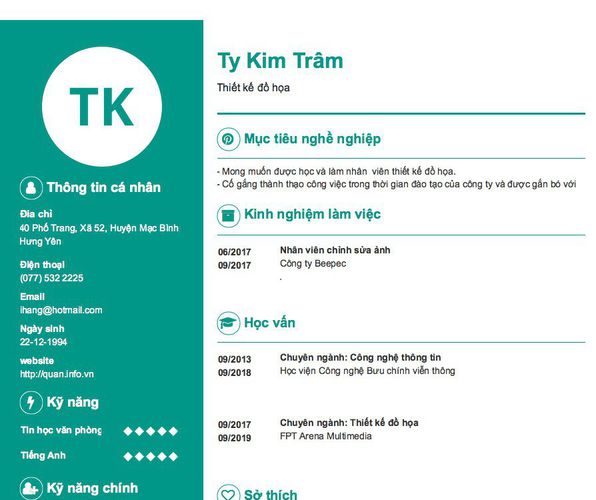 Mẫu CV Thiết kế đồ họa