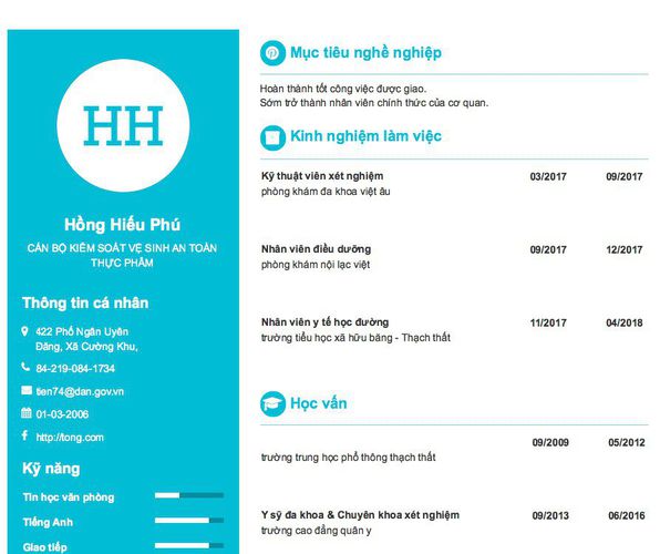Mẫu CV CÁN BỘ KIỂM SOÁT VỆ SINH AN TOÀN THỰC PHẨM