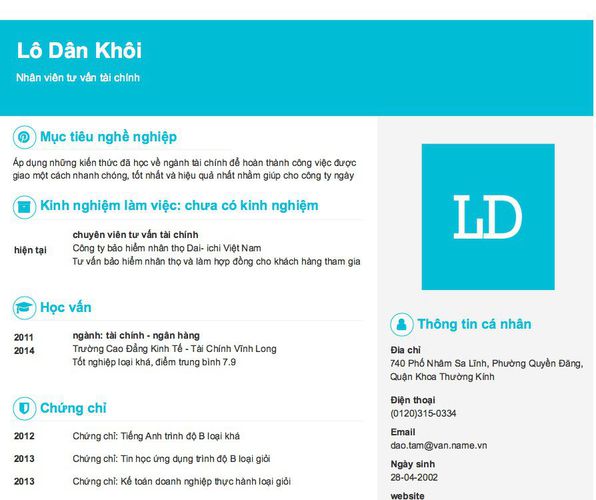 Mẫu CV Nhân viên tư vấn tài chính