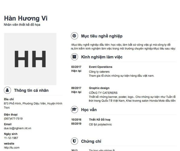 Mẫu CV Nhân viên thiết kế đồ họa