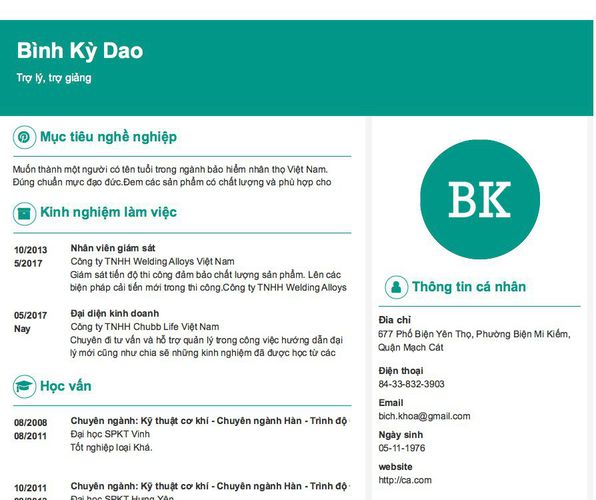Mẫu CV Trợ lý, trợ giảng