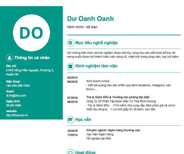 Mẫu CV Hành chính - kế toán