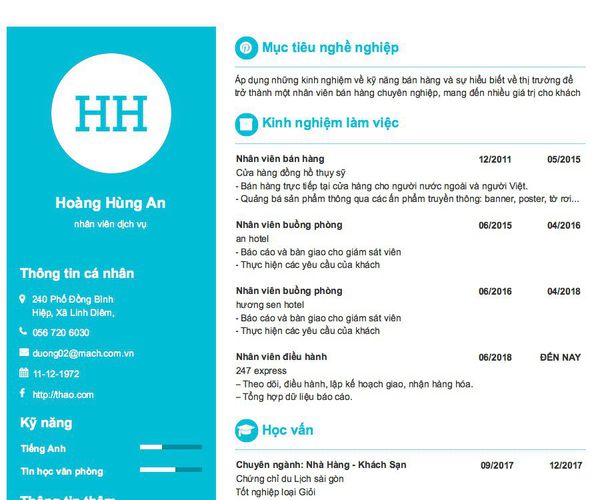 Mẫu CV nhân viên dịch vụ