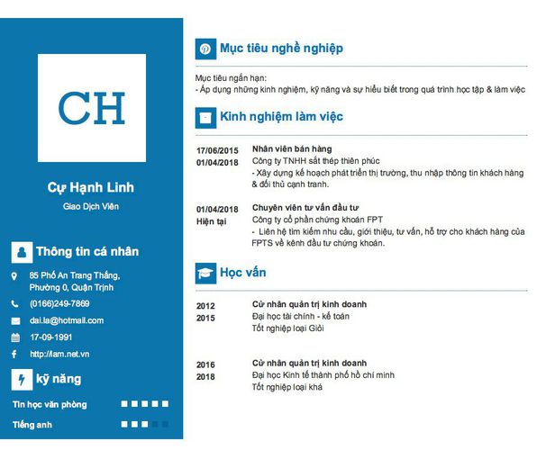 Mẫu CV Giao Dịch Viên