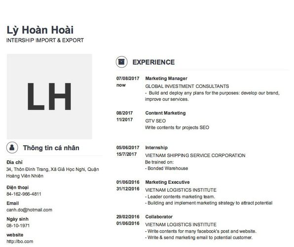 Mẫu CV INTERSHIP IMPORT & EXPORT