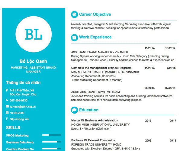 Mẫu CV MARKETING - ASSISTANT BRAND MANAGER