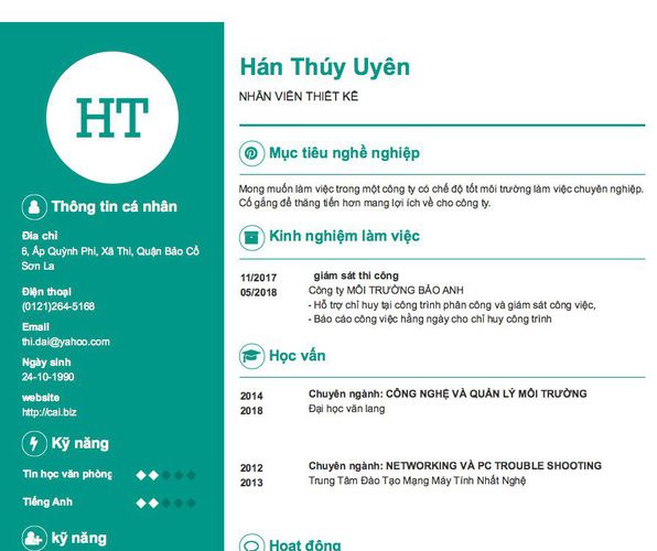Mẫu CV NHÂN VIÊN THIẾT KẾ