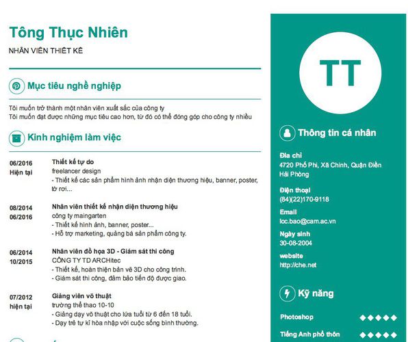 Mẫu CV NHÂN VIÊN THIẾT KẾ
