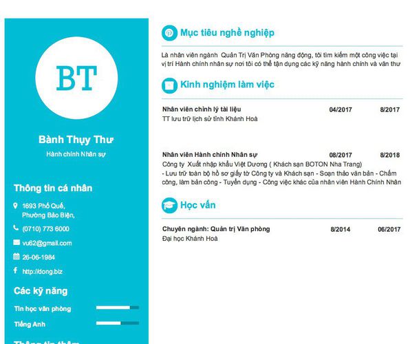 Mẫu CV Hành chính Nhân sự