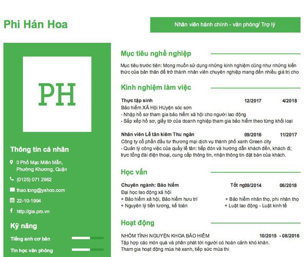 Gợi ý cách viết Mẫu CV tham khảo Nhân viên hành chính - văn phòng/ Trợ lý