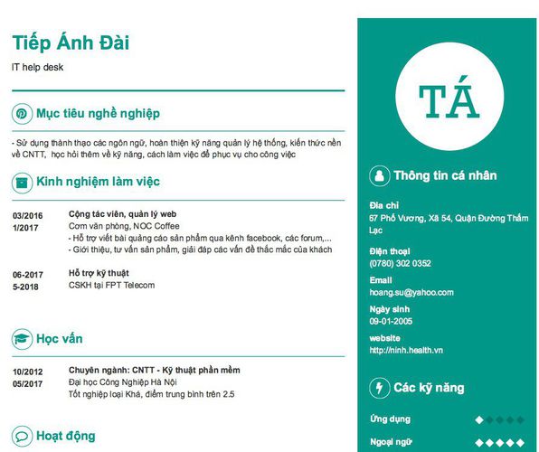 Mẫu CV IT help desk
