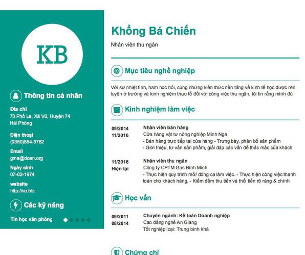 Mẫu CV Nhân viên thu ngân