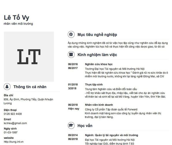 Mẫu CV nhân viên môi trường