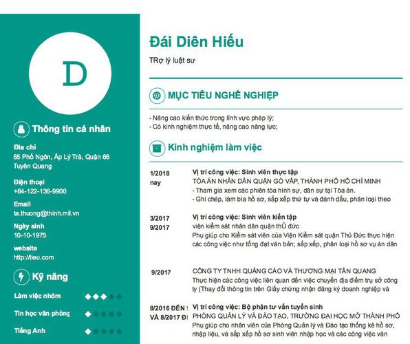Mẫu CV TRợ lý luật sư