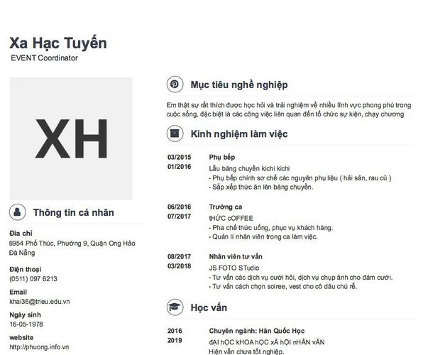 Mẫu CV EVENT Coordinator