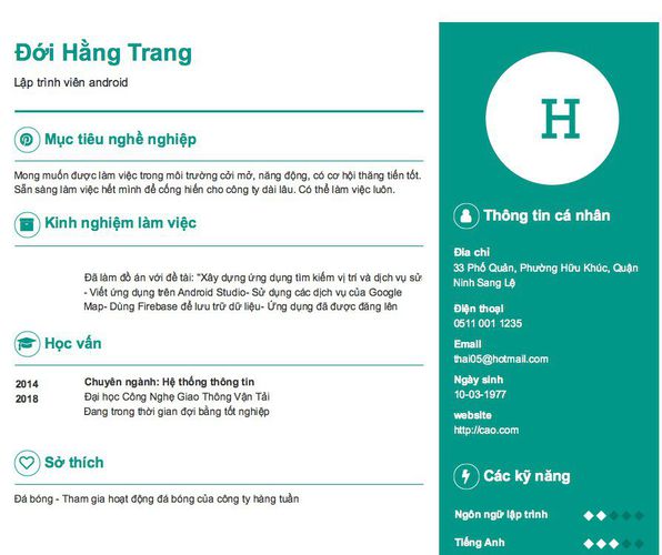 Mẫu CV Lập trình viên android
