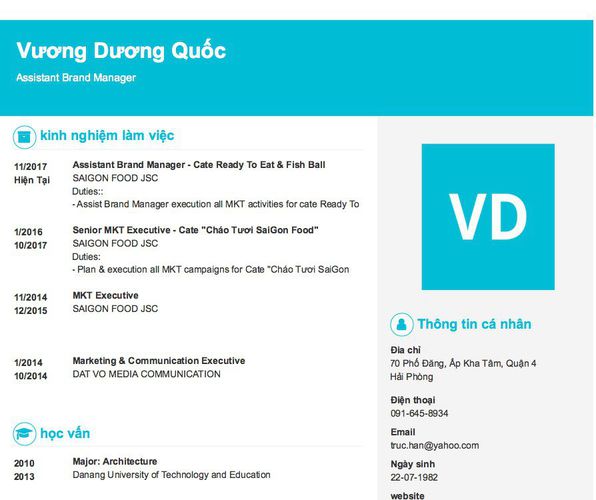 Mẫu CV Assistant Brand Manager