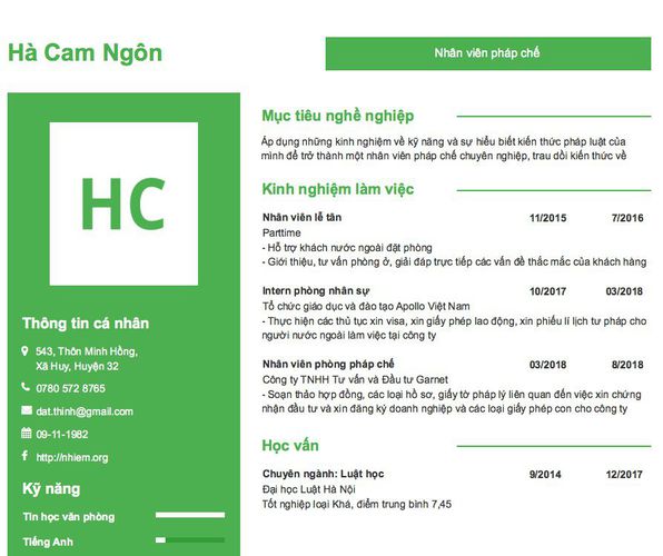 Mẫu CV Nhân viên pháp chế