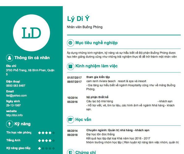 Gợi ý cách viết Mẫu CV tham khảo Nhân viên Buồng Phòng