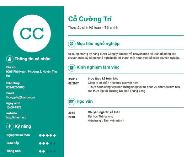 Gợi ý cách viết Mẫu CV tham khảo Thực tập sinh Kế toán – Tài chính