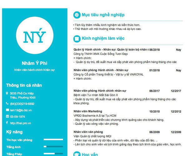 Mẫu CV Nhân viên hành chính Nhân sự