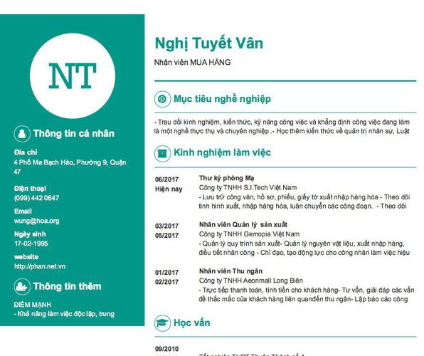 Mẫu CV Nhân viên MUA HÀNG