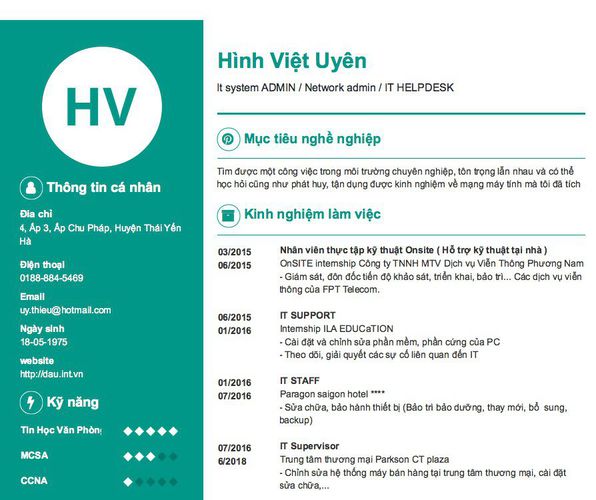 Mẫu CV It system ADMIN / Network admin / IT HELPDESK