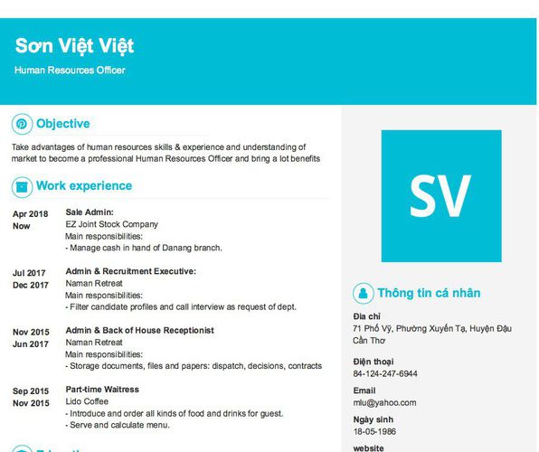 Mẫu CV Human Resources Officer