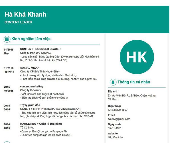 Mẫu CV CONTENT LEADER