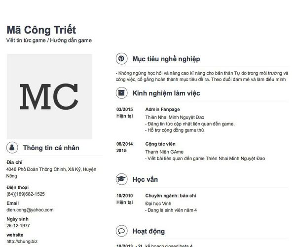 Mẫu CV Viết tin tức game / Hướng dẫn game
