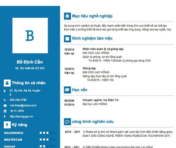 Mẫu CV Kỹ  SƯ thiết kế CƠ KHÍ