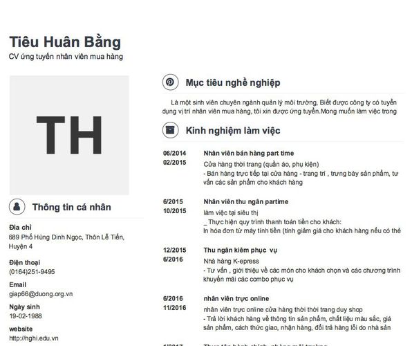 Gợi ý cách viết Mẫu CV tham khảo CV ứng tuyển nhân viên mua hàng