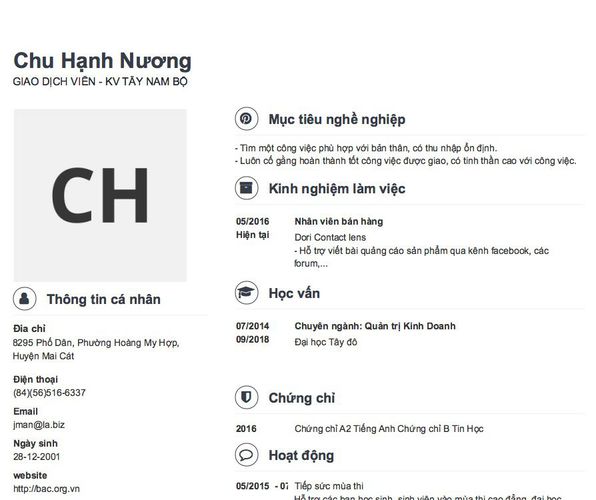 Gợi ý cách viết Mẫu CV tham khảo GIAO DỊCH VIÊN - KV TÂY NAM BỘ