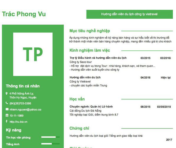 Gợi ý cách viết Mẫu CV tham khảo Hướng dẫn viên du lịch công ty vietravel