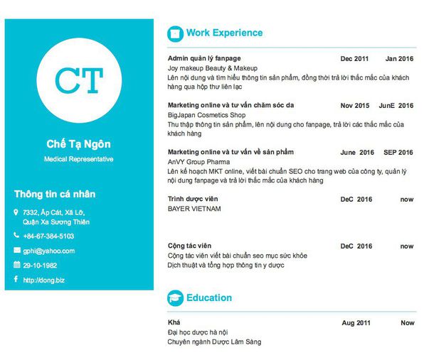 Mẫu CV Medical Representative