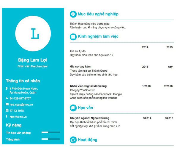 Mẫu CV Nhân viên Merchandiser