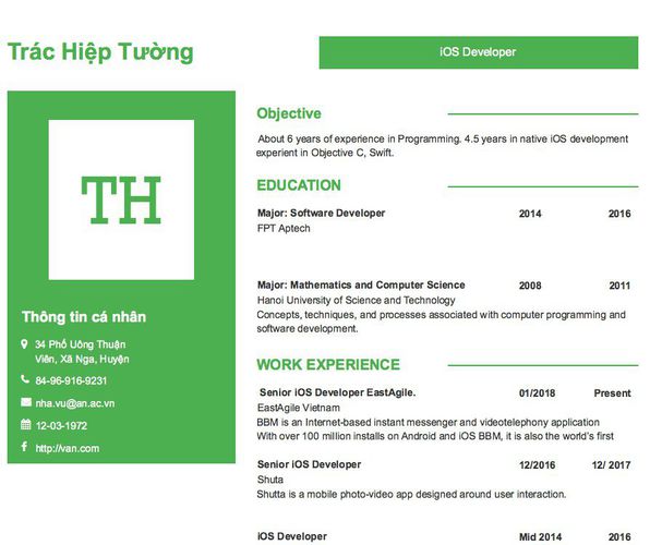 Mẫu CV iOS Developer