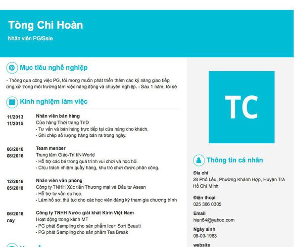 Gợi ý cách viết Mẫu CV tham khảo Nhân viên PG/Sale