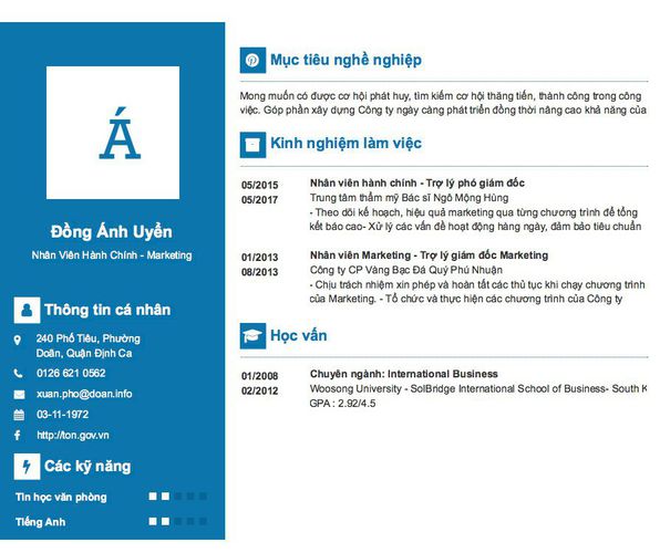 Gợi ý cách viết Mẫu CV tham khảo Nhân Viên Hành Chính - Marketing