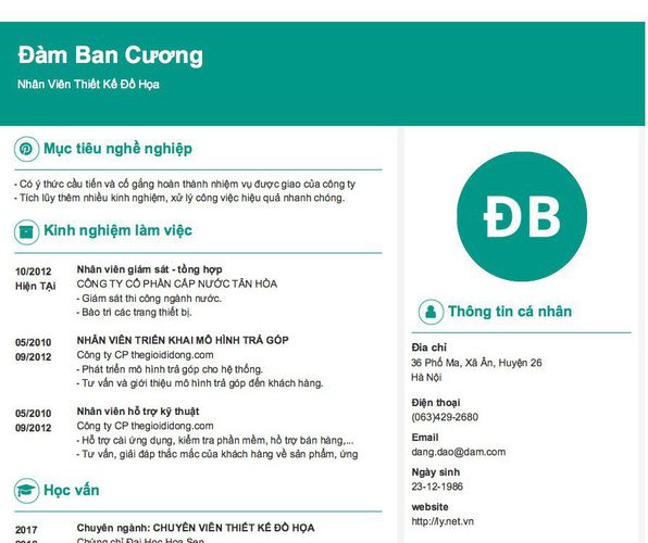 Mẫu CV Nhân Viên Thiết Kế Đồ Họa