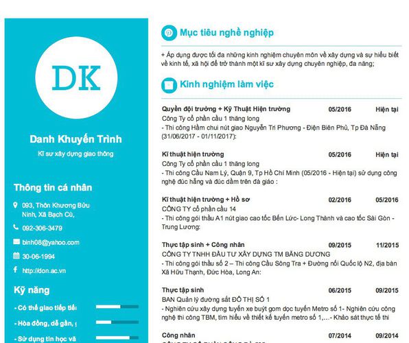 Mẫu CV Kĩ sư xây dựng giao thông