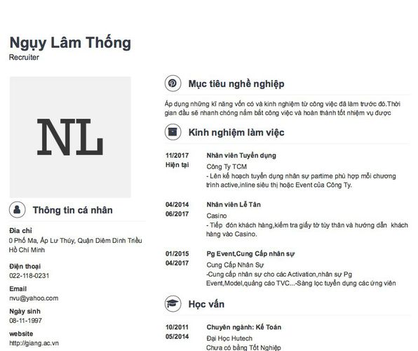 Mẫu CV Recruiter