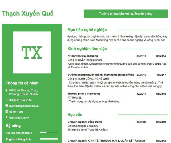 Gợi ý cách viết Mẫu CV tham khảo Trưởng phòng Marketing, Truyền thông