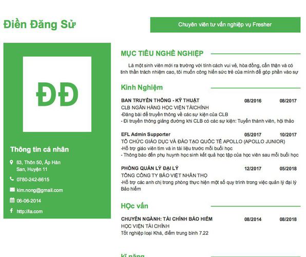 Gợi ý cách viết Mẫu CV tham khảo Chuyên viên tư vấn nghiệp vụ Fresher