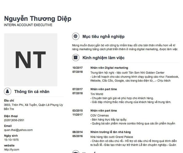 Mẫu CV INTERN ACCOUNT EXECUTIVE
