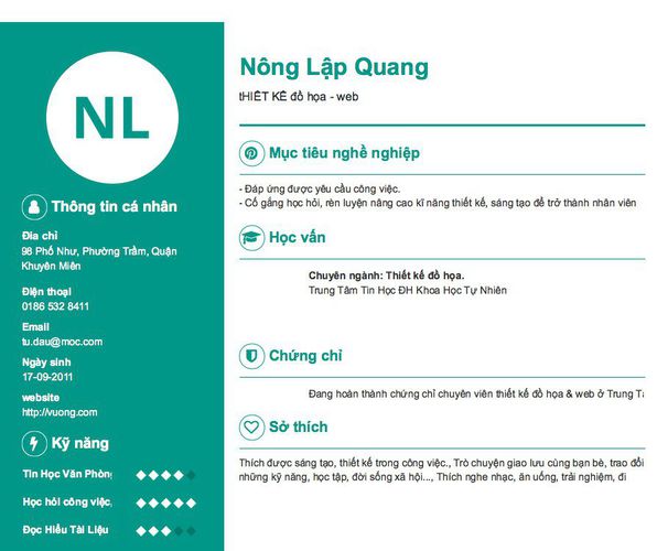 Mẫu CV tHIẾT KẾ đồ họa - web