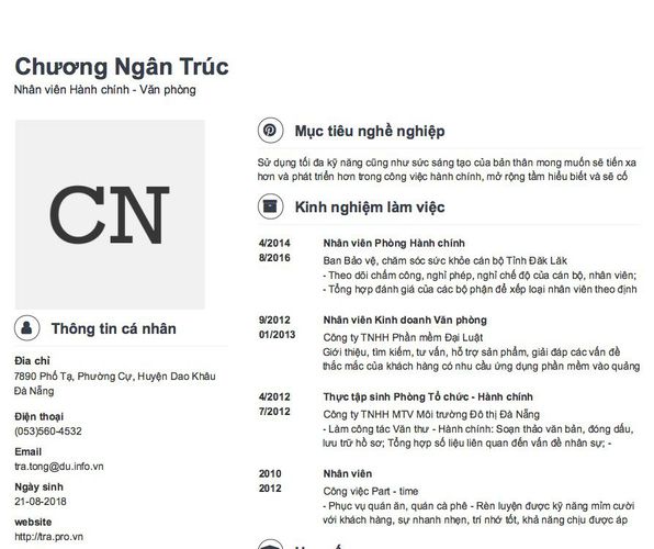 Mẫu CV Nhân viên Hành chính - Văn phòng