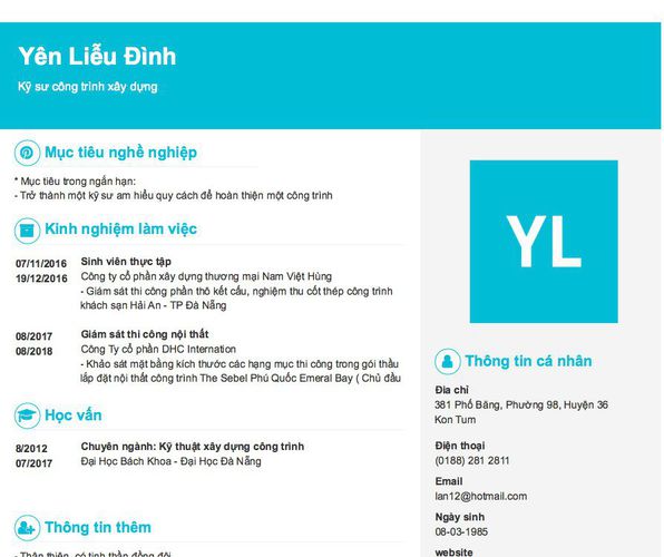 Mẫu CV Kỹ sư công trình xây dựng