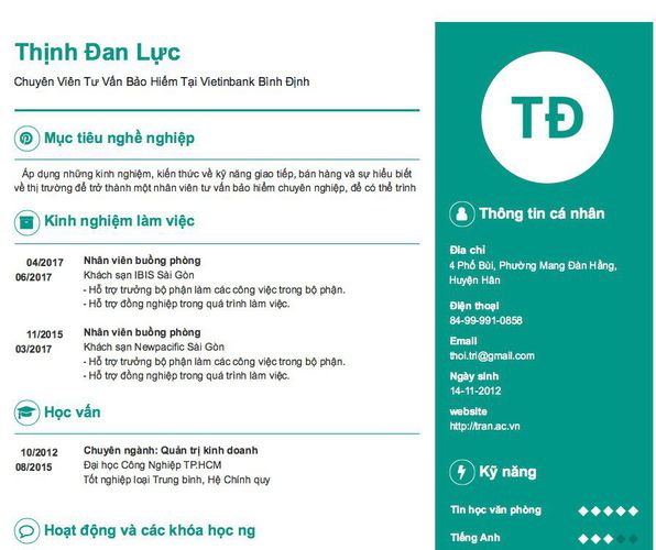 Gợi ý cách viết Mẫu CV tham khảo Chuyên Viên Tư Vấn Bảo Hiểm Tại Vietinbank Bình Định