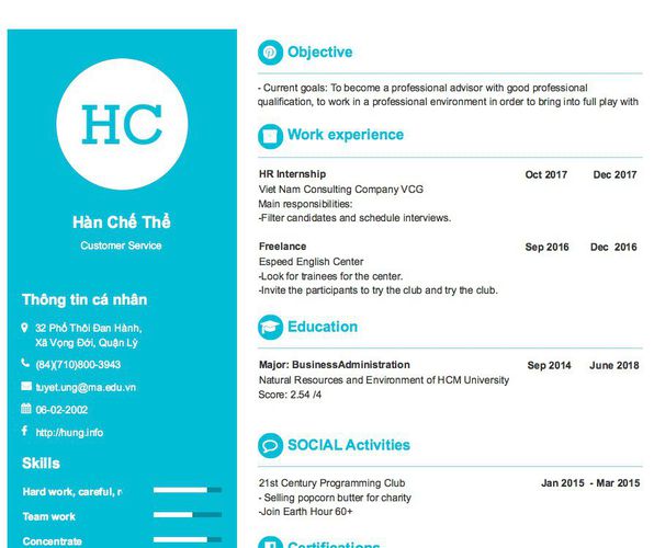 Gợi ý cách viết Mẫu CV tham khảo Customer Service